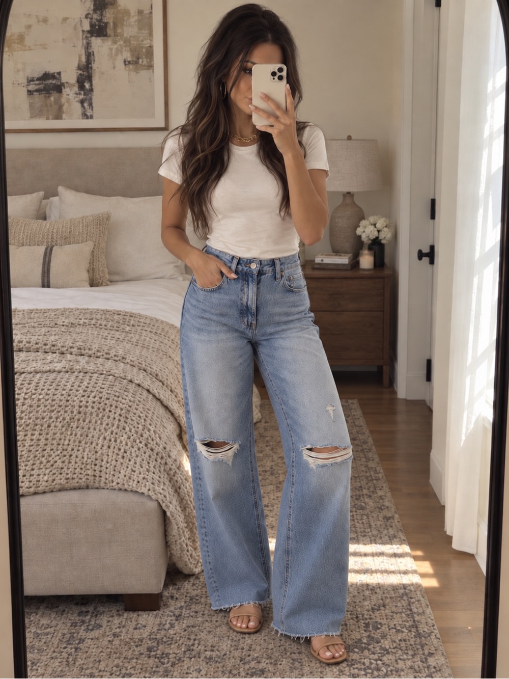 NWT Express High-Rise Wide Leg Distressed Jeans - Light Blue
